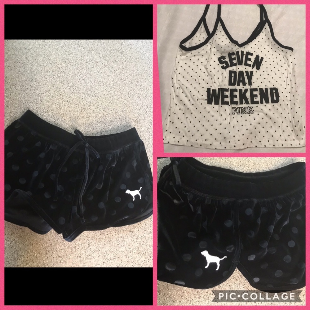 Vs pink Sleep Short lg polka dot v Neck Tank sz m